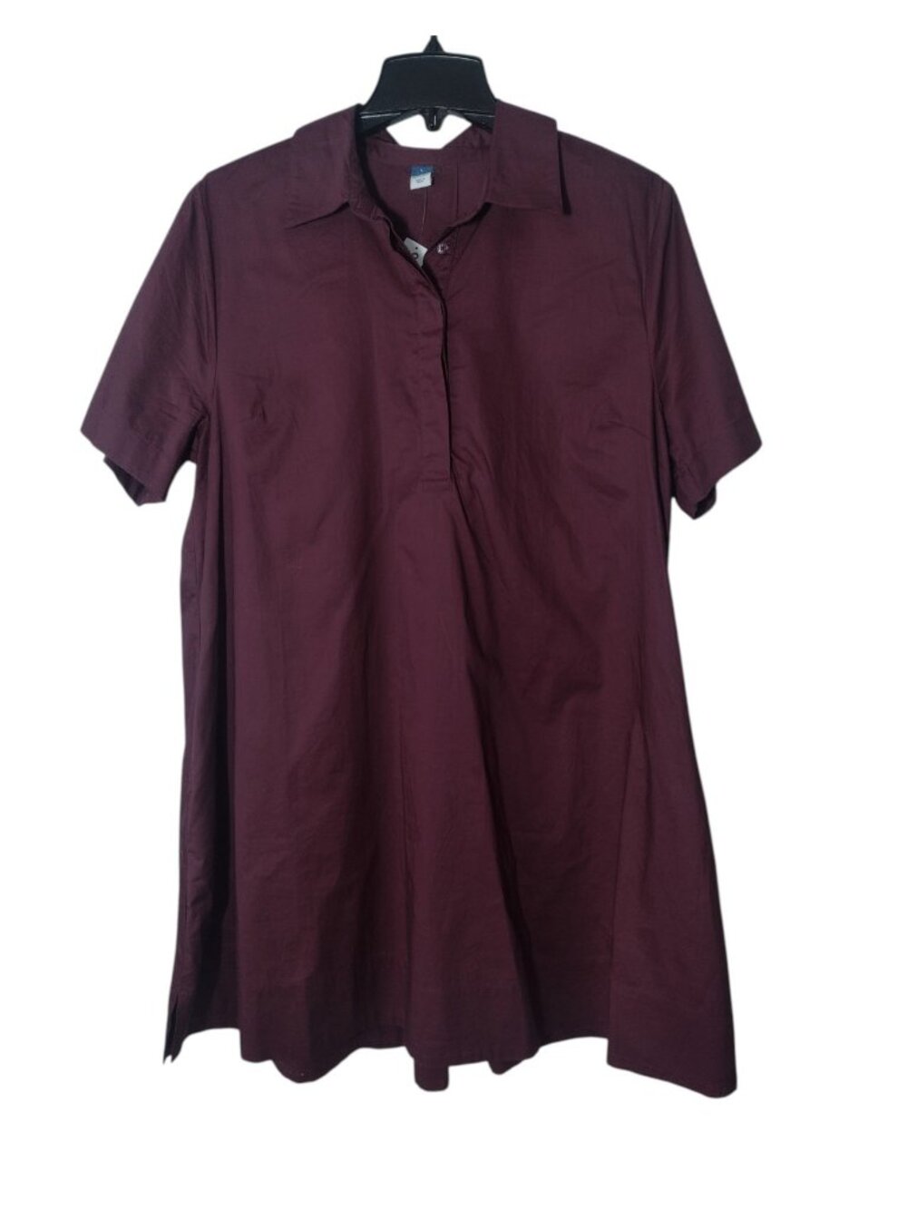 Old Navy Cotton Popover Dress L Burgundy Travel Minimalist Pockets Relaxed NEW